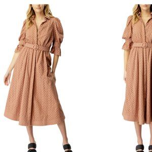 Midi Broderie Bardot Dress - Blush - Size 10